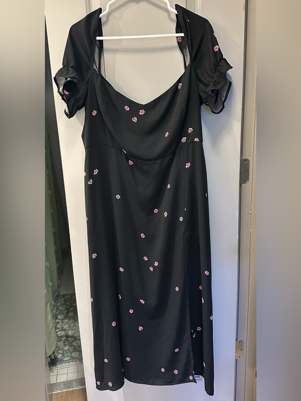 Park & Fifth Black Midi Dress with Pink Floral Accents